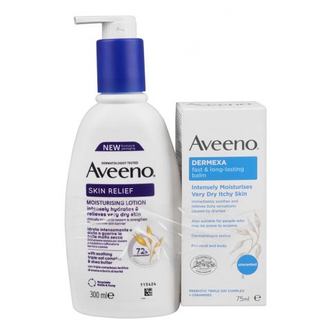 Aveeno Skin Relief Moisturizing Lotion-300ml + Dermexa Fast and Long Lasting Balm-75, Offer Pack