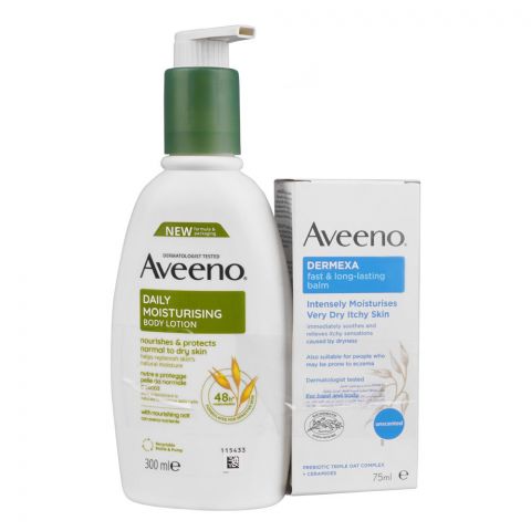 Aveeno Daily Moisturizing Body Lotion-300ml + Dermexa Fast and Long Lasting Balm-75, Offer Pack