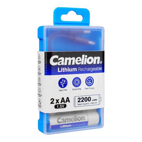 Camelion Lithium Rechargeable Battery, 2200mWh, 1.5V, 2xAA, UB-AA2200-PBH2