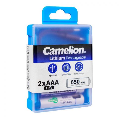 Camelion Lithium Rechargeable Battery, 650mWh, 1.5V, 2xAAA, UB-AA650-PBH2