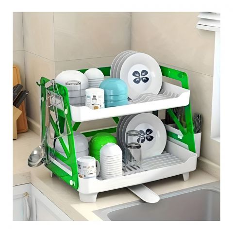 Inaaya Traders Plastic 2-Tier Multifunctional Dish Rack, Lime, 101623