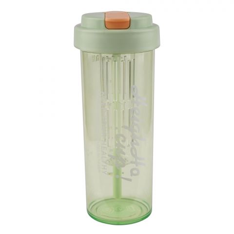 Plastic Water Bottle With Straw, 600ml, Green, (2062)0000971