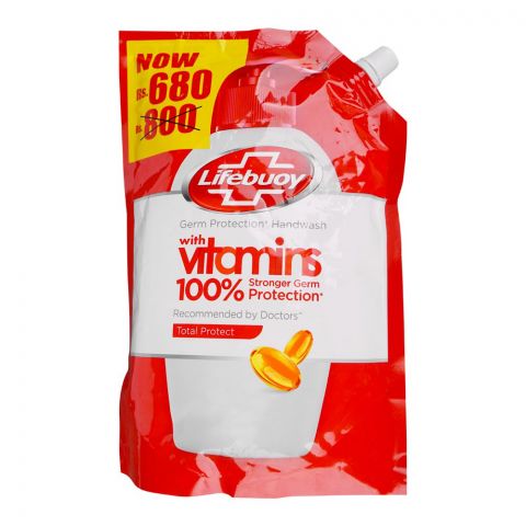 Lifebuoy Total Protect Hand Wash With Vitamins, 900ml Refill Pouch, Save Up To Rs.120/-