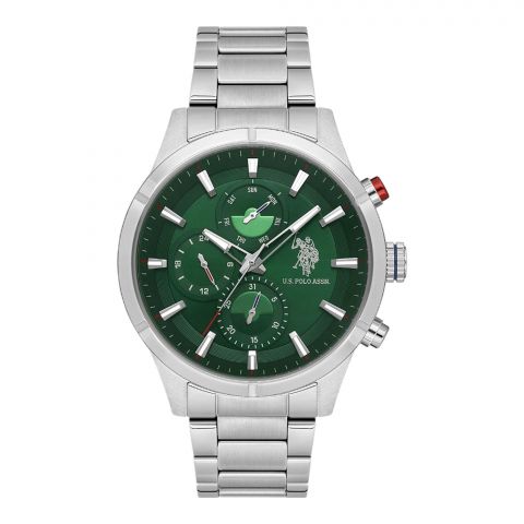 U.S. Polo Assn Men's Round Dial Chronograph Wrist Watch With Chain Strap, Green, USPA1014B-10