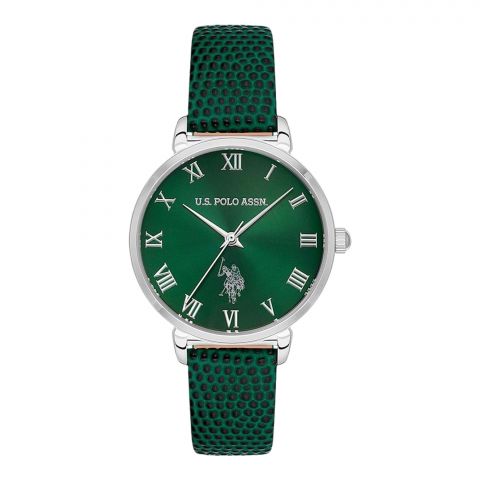 U.S. Polo Assn Women's Round Dial Analog Wrist Watch With Band Strap, Green, USPA2077-03