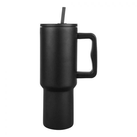 AJF Plain Stainless Steel Vacuum Insulated Tumbler With Lid & Straw, 1800ml, Black