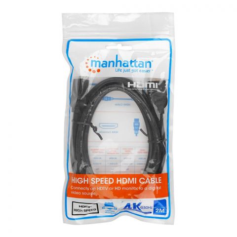 Manhattan HDMI Cable, 2m, Male To Male, Black, 19m-355711