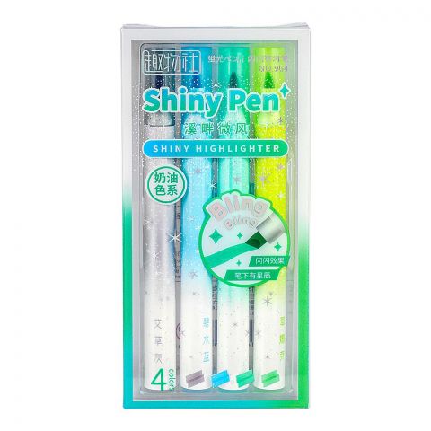 UBS Shiny Pen Highlighters, Assorted Colors, 4-Pack, 964