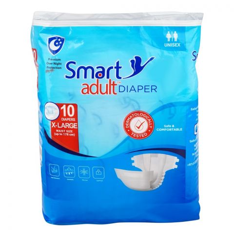 Smart Adult Diaper, Waist Upto 70.07 Inches, X-Large, 10-Pack