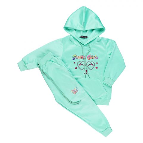 Girls Pretty Girls Tracksuit With Hoodie and Trouser, Green