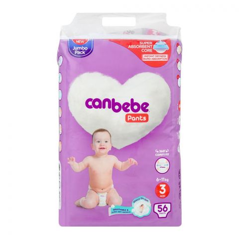 Canbebe Pants Jumbo Pack, No.3, Medium, 6-11Kg, 56-Pack