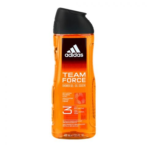 Adidas Team Force Zesty & Intense 3 in 1 Face, Hair & Body Shower Gel, 400ml