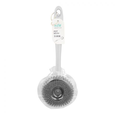 Steel Wire Ball Dishwashing Brush With Plastic Handle, White