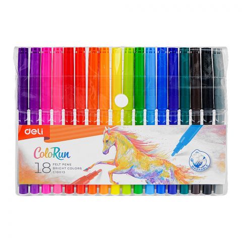 Deli Felt Pen Markers, 18 Assorted Colors, EC10013