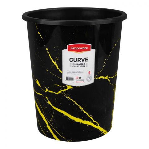 Graceware Plastic Curve Dustbin, 4000ml, Black