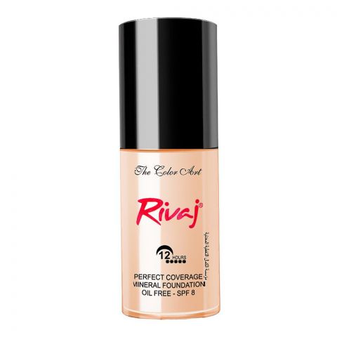 Rivaj UK Perfect Coverage Mineral Liquid Foundation, Oil Free, SPF-8, 30ml, No. 01