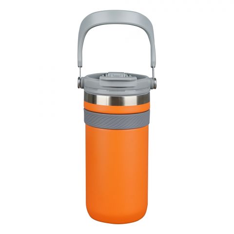 AJF Stainless Steel Vacuum Insulated Thermos Bottle - Hot/Cold Travel Mug with Lid & Straw, 900ml, Orange, SUS 304