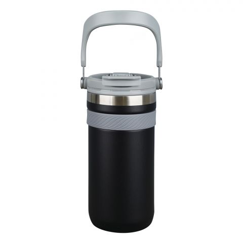 AJF Stainless Steel Vacuum Insulated Thermos Bottle - Hot/Cold Travel Mug with Lid & Straw, 900ml, Black, SUS 304