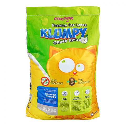 Fat Pat Klumpy Cat Litter, Green Apple Scented, Anti-Bacterial, Vet-Approved, 16 Liter Bag