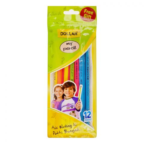 Dollar My Pencil with Eraser, Black lead, Assorted Body Colors, Free Gift Inside, 12-Pack, PT222