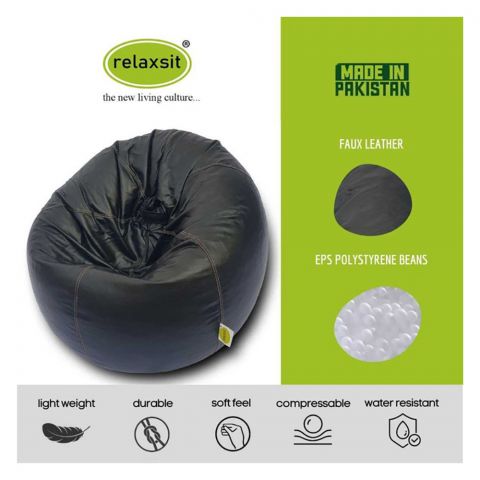 Relaxsit Puffy Leather Bean Bag, Black, 43.31" x 31.5"