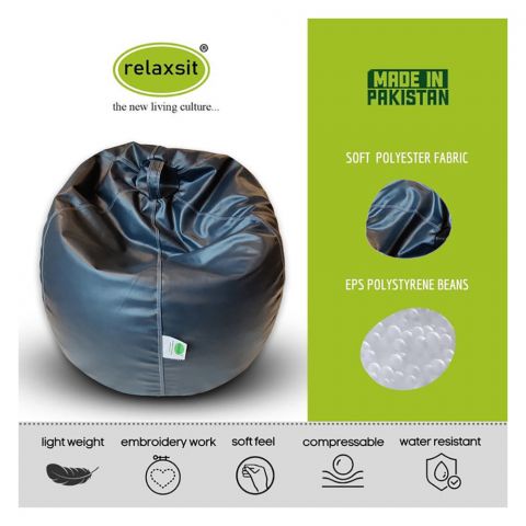 Relaxsit Puffy Leather Bean Bag, Blue, 43.31" x 31.5"