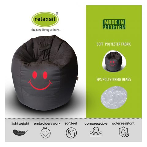 Relaxsit Smiley Fabric Bean Bag, Black, 22.83" x 29.53"