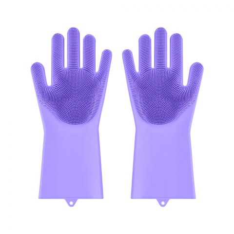 Multipurpose Silicone Washing Gloves, Ideal For Dishwashing, Purple, 1-Pair