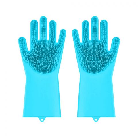 Multipurpose Silicone Washing Gloves, Ideal For Dishwashing, Blue, 1-Pair