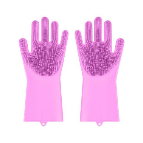 Multipurpose Silicone Washing Gloves, Ideal For Dishwashing, Pink, 1-Pair