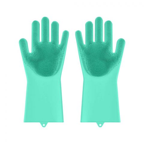 Multipurpose Silicone Washing Gloves, Ideal For Dishwashing, Green, 1-Pair