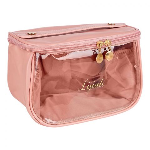 PU Leather Transparent Makeup Bag, Travel Cosmetic Organizer, Pink, AF-63