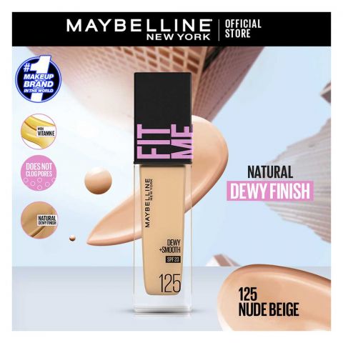 Maybelline New York Fit Me Dewy + Smooth Liquid Foundation SPF 23, 125 Nude Beige, 30ml
