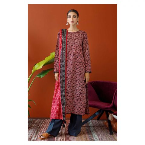 Unstitched 3 Piece Printed Cambric Shirt, Cambric Pant & Lawn Dupatta, Black, 57734