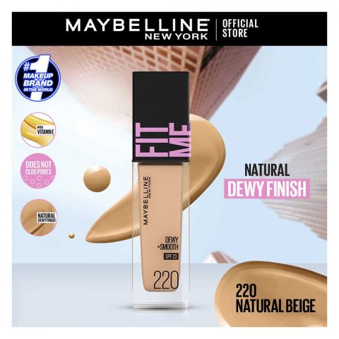 Maybelline New York Fit Me Dewy + Smooth Liquid Foundation SPF 23, 220 Natural Beige, 30ml