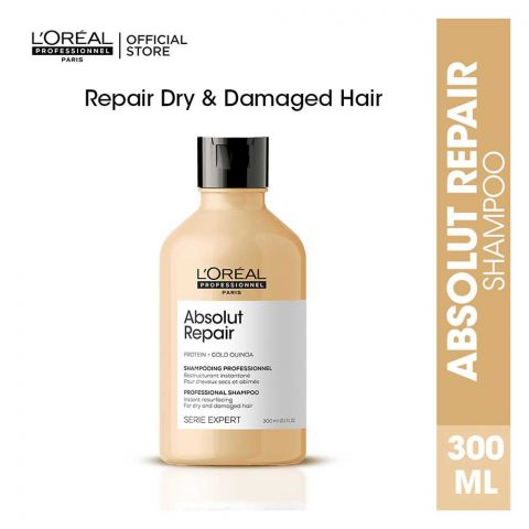L'Oreal Serie Expert Protein + Gold Quinoa Absolut Repair Dry And Damage Hair Shampoo, 300ml