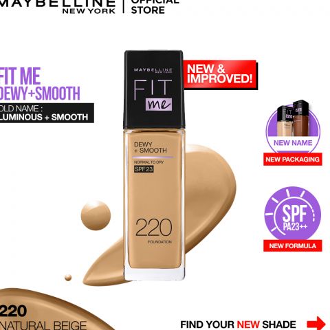 Maybelline New York Fit Me Dewy + Smooth Liquid Foundation SPF 23, 220 Natural Beige, 30ml