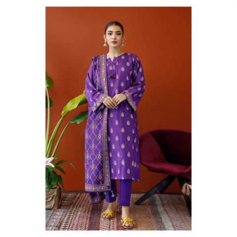 Unstitched 3 Piece Printed Khaddar Shirt, Khaddar Pant & Khaddar Dupatta, Purple, 57759