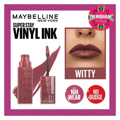 Maybelline New York Super Stay Vinyl Ink Longwear No-Budge Liquid Lipcolor, Highly Pigmented Color and Instant Shine, 40 Witty