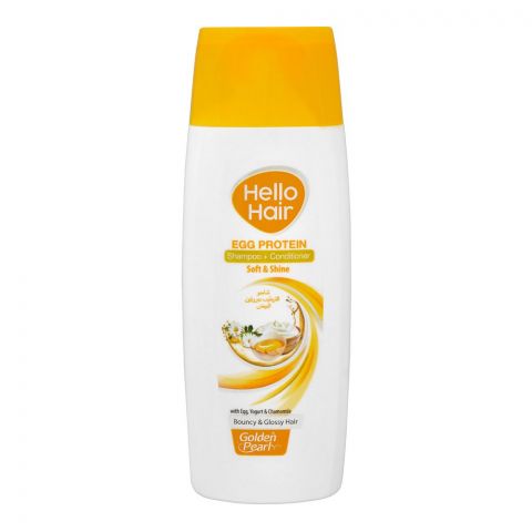 Golden Pearl Hello Hair Egg Protein Shampoo + Conditioner, Soft & Shine With Egg, Yogurt & Chamomile, Bouncy & Glossy Hair, 385ml