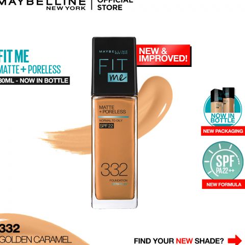 Maybelline New York Fit Me Matte + Poreless SPF 22 Foundation, 332 Golden Caramel, 30ml