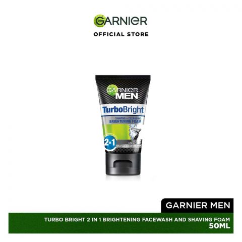 Garnier Men Turbo Bright 2-In-1 Fairness Face Wash & Shaving Foam, 50ml