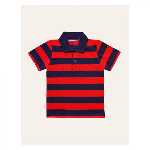 IXAMPLE Boys Striped Polo, Red & Navy, IXSBTS 54057