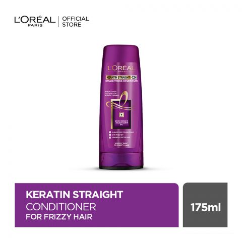 L'Oreal Paris Keratin Straight 72H Straightening Conditioner, For Unruly Wavy To Frizzy Hair, 175ml