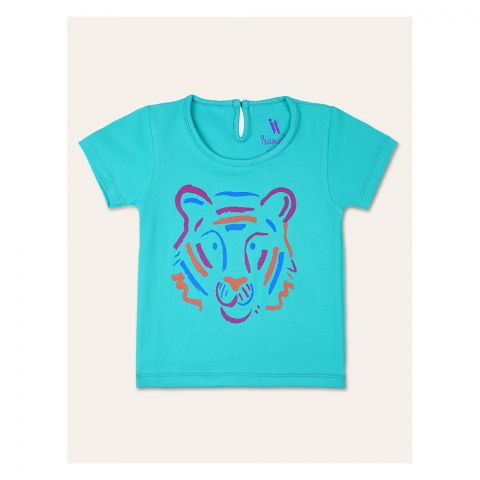 IXAMPLE Girls Tiger Print T-Shirt, Sea Green, IXSGTS 64021