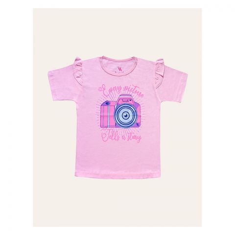 IXAMPLE Girls Camera Graphic Tee, Pink, IXSGTS 64050