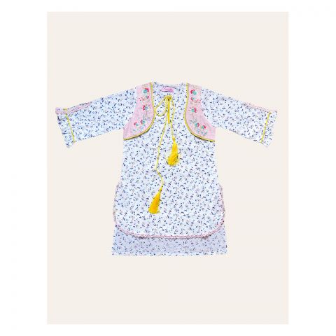 IXAMPLE Girls Embroidered Kurti, White, IXGET 79012