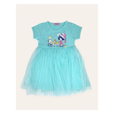 IXAMPLE Girls Jersey Tulle-Skirt Dress, Aqua Green, IXGDS 94018