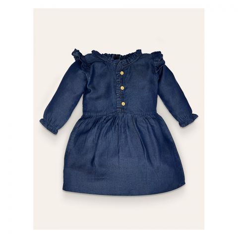 IXAMPLE Girls Denim Tencel Dress, Blue, IXGDS 94022