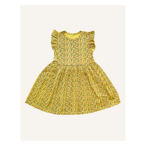 IXAMPLE Girls Printed Dress, Yellow, IXGDS 94058